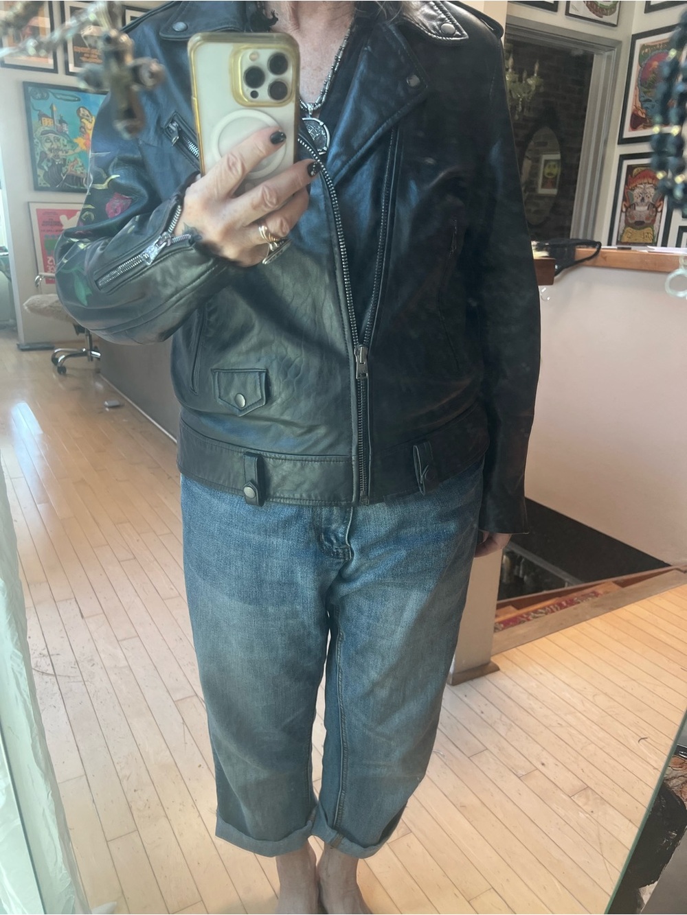 Iconic Sacred Heart Painted Leather Jacket L - Picture 16 of 16